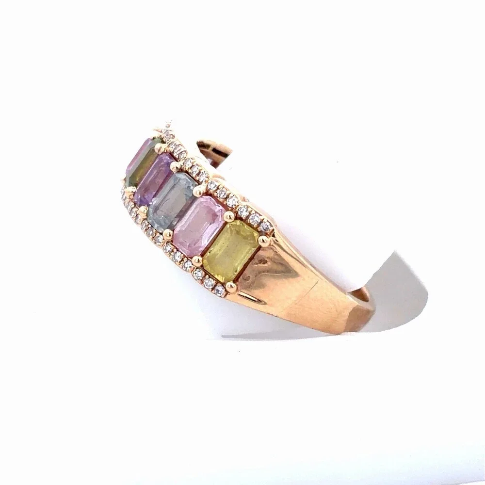 EFFY 14K Yellow Gold Emerald Cut Watercolors Sapphire Diamond Accented Band Ring